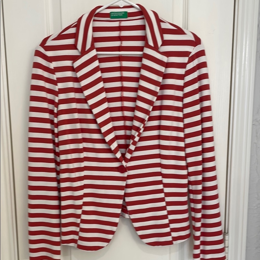 United Colors Of Benetton orange and White Striped Blazer